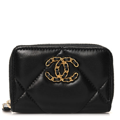Chanel Lambskin Quilted Chanel 19 Zip Around Coin Purse Wallet Black 1 of 8