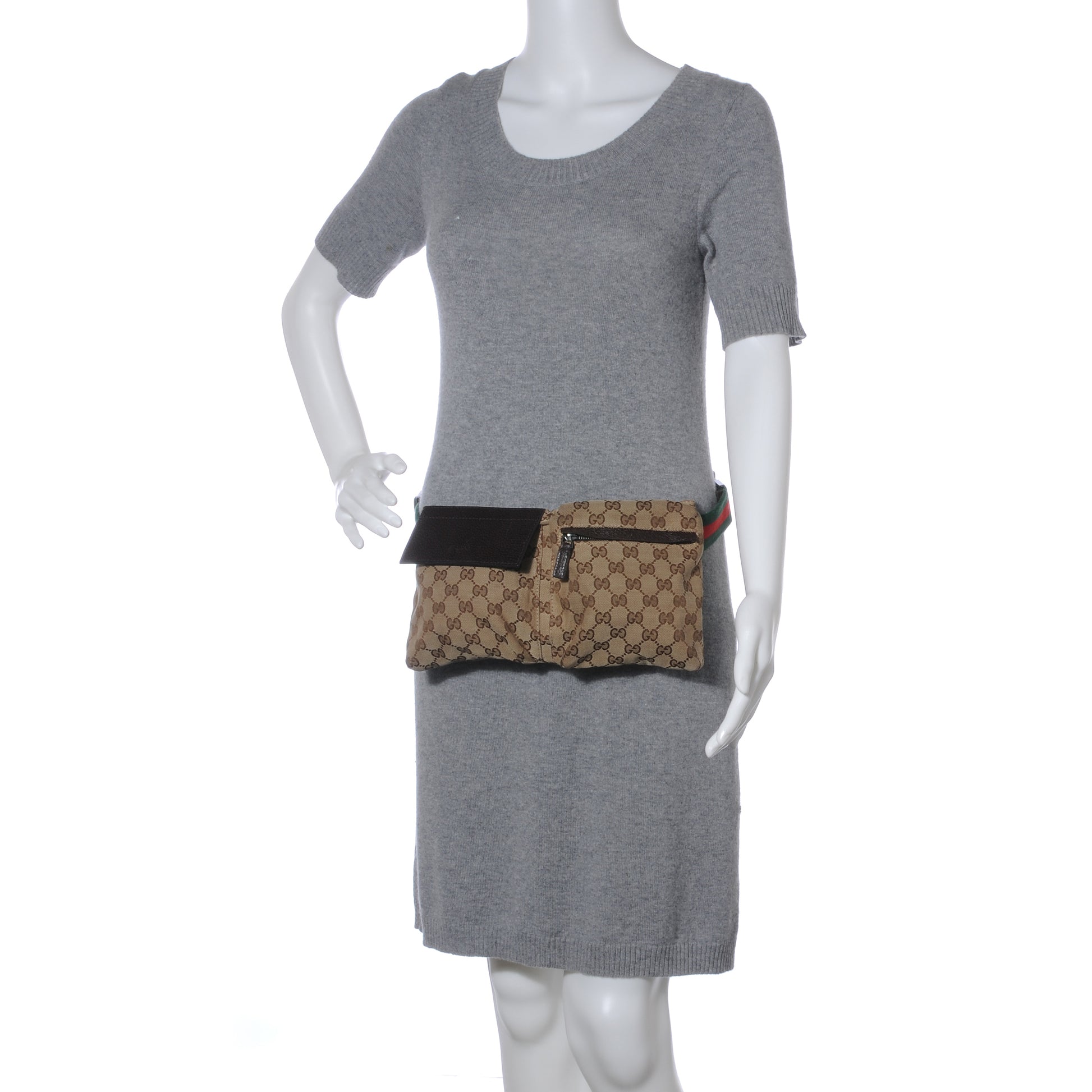 Gucci GG Monogram Web Double Pocket Belt Bag Ebony 2 of 9