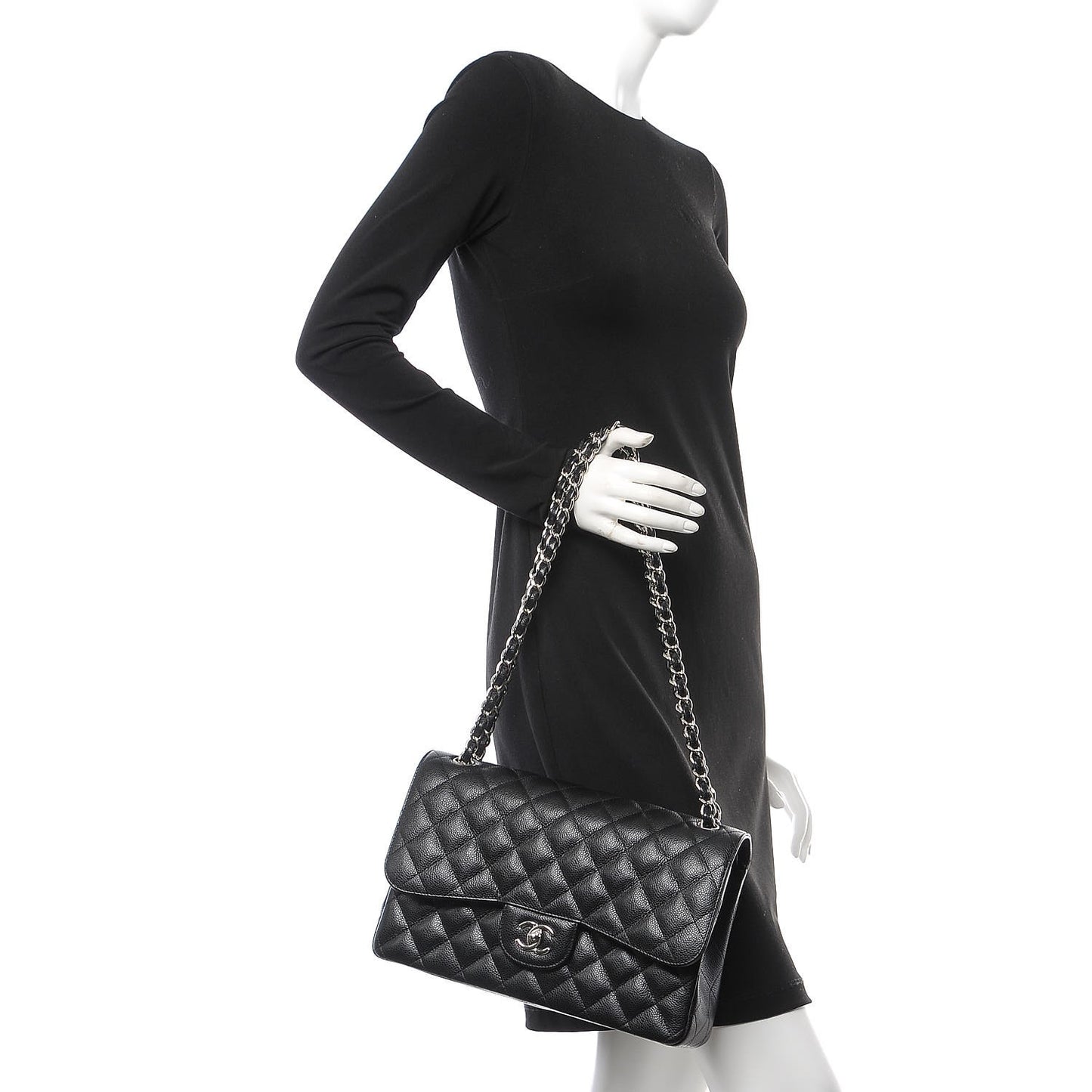 Caviar Quilted Jumbo Double Flap Black