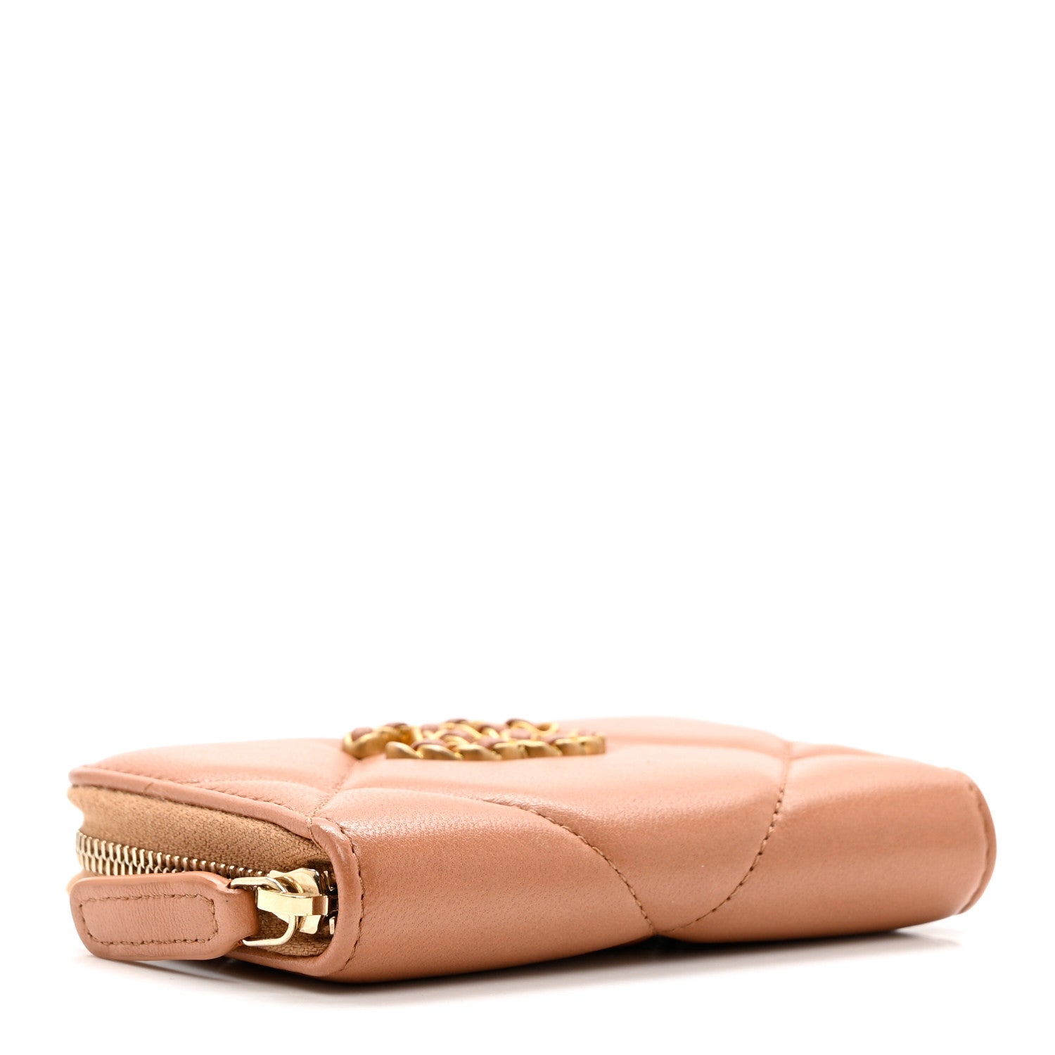 Chanel Lambskin Quilted Chanel 19 Zip Around Coin Purse Wallet Brown 4 of 8