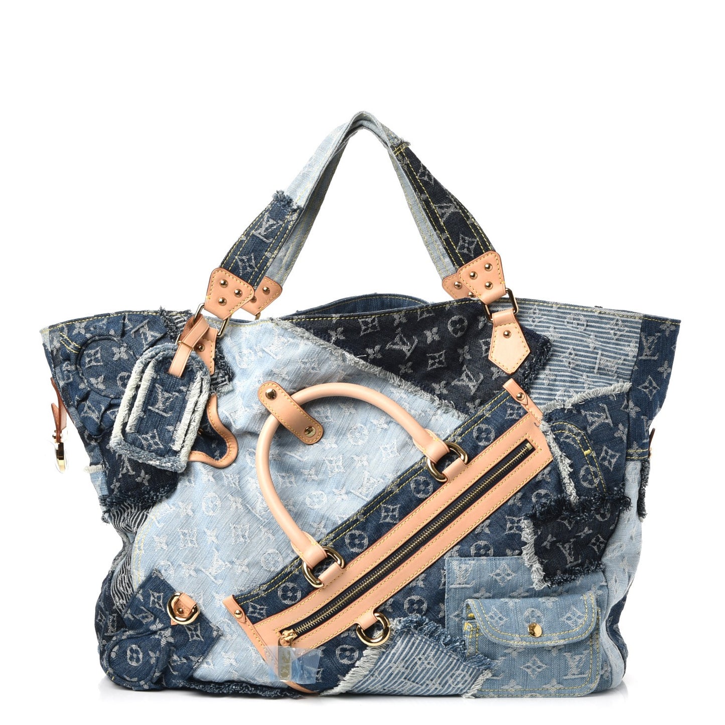 Denim Patchwork Cabby Tote Blue