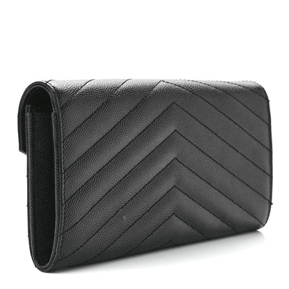 Saint Laurent Grain De Poudre Matelasse Chevron Monogram Flap Wallet Black 3 of 11