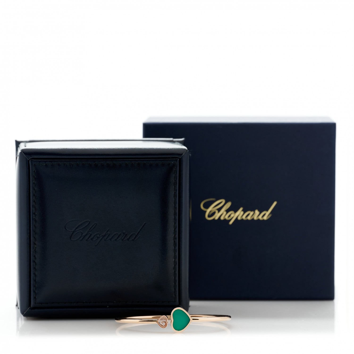 Chopard 18K Rose Gold Diamond Green Agate Happy Hearts Bangle Bracelet 4 of 4