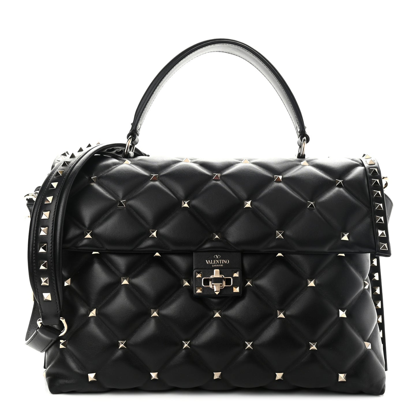 Nappa Large Candystud Top Handle Bag Black