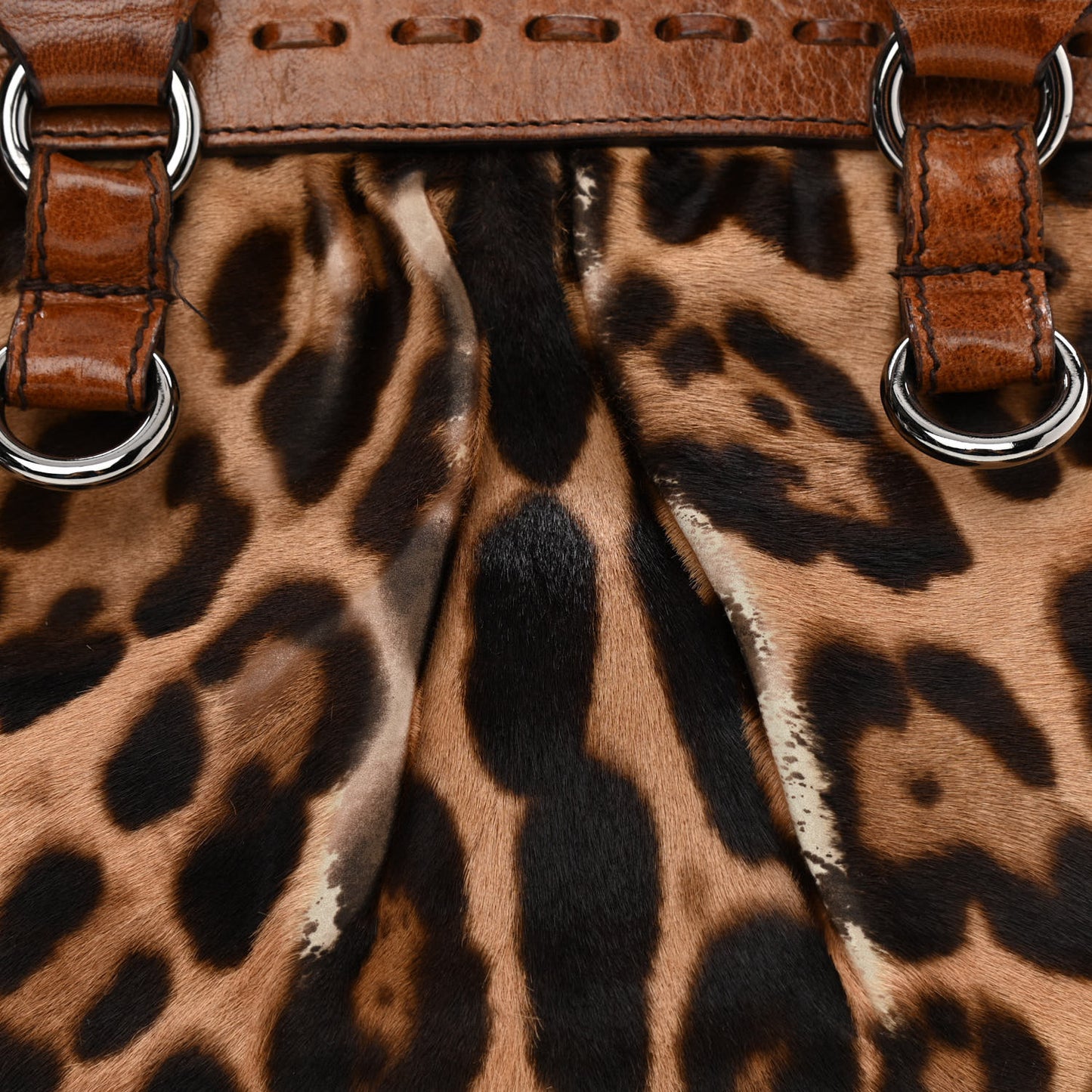 Calf Hair Leopard Print Miss Romantique Satchel Tan