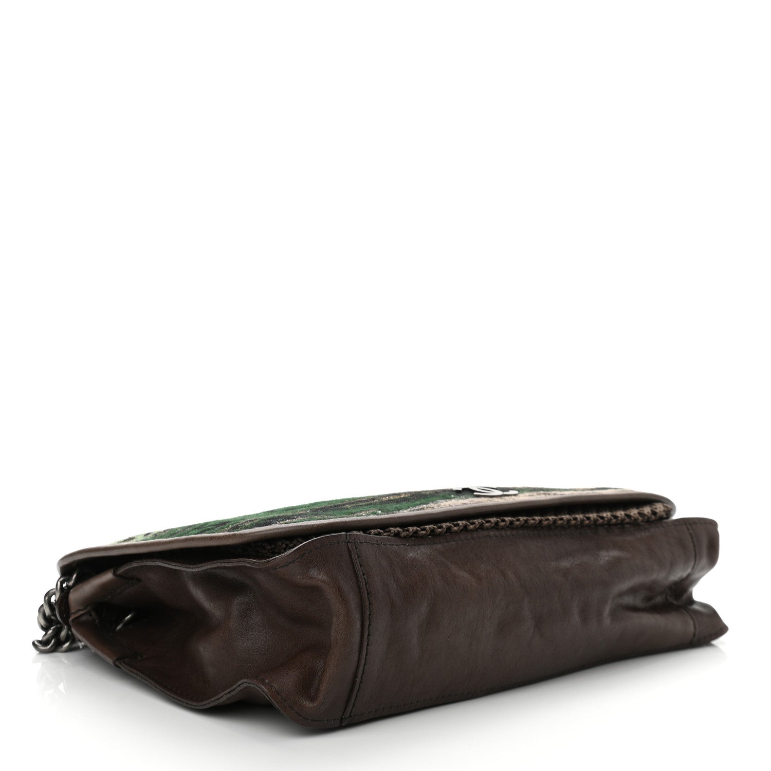 Chanel Calfskin Felt Sequin Embroidered Flap Shoulder Bag Brown 4 of 10