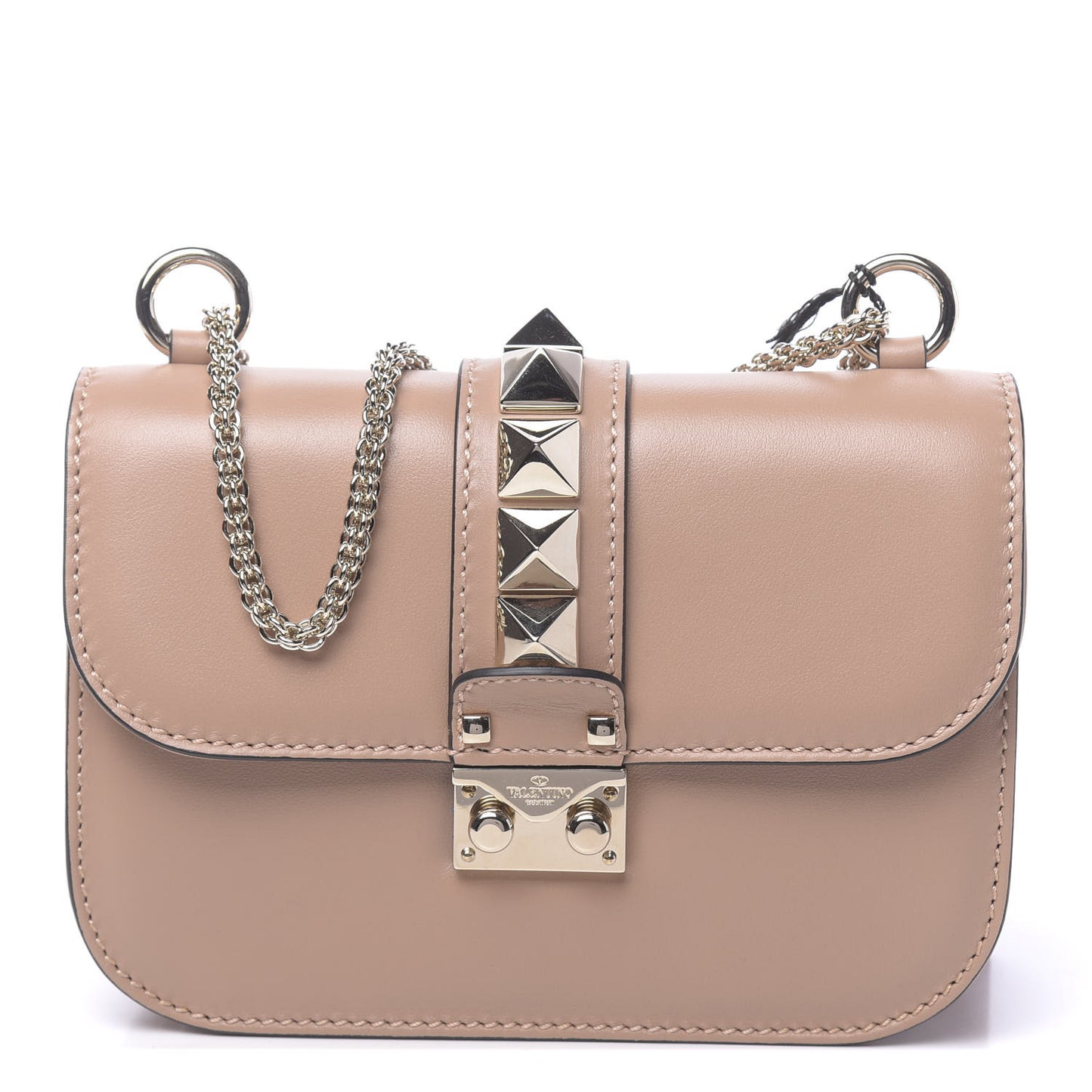 Vitello Small Glam Lock Rockstud Flap Soft Noisette