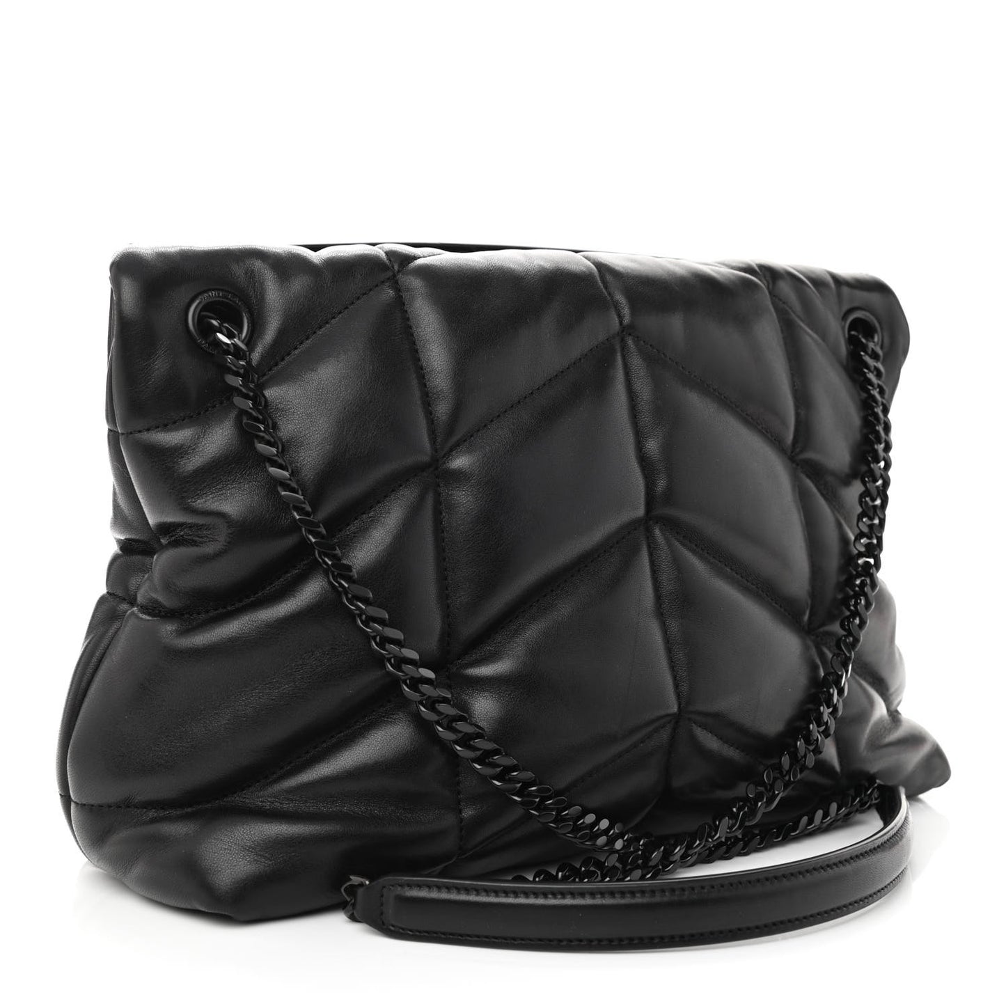 Lambskin Quilted Medium Loulou Puffer Monogram Chain Satchel Black