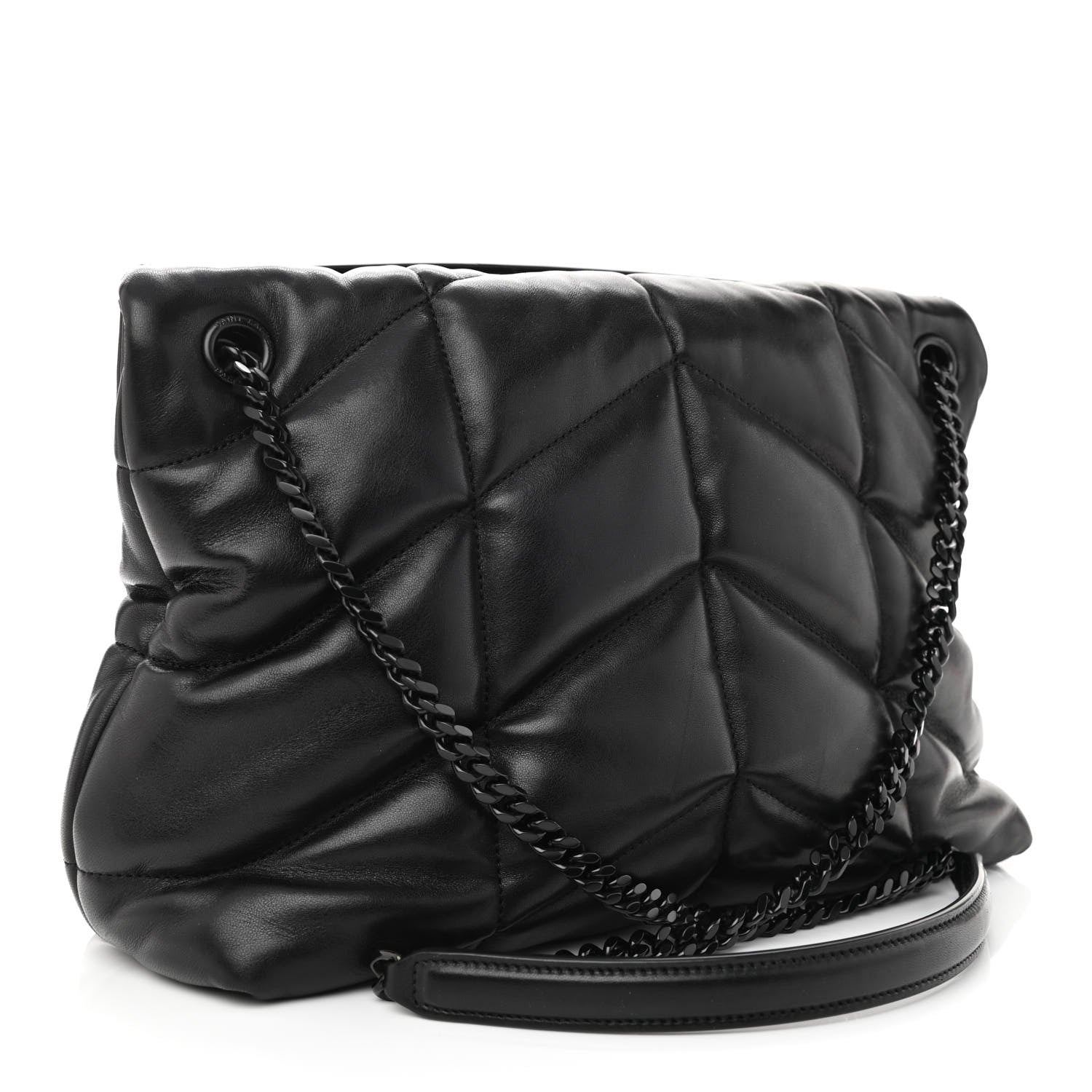 Saint Laurent Lambskin Quilted Medium Loulou Puffer Monogram Chain Satchel Black 3 of 9