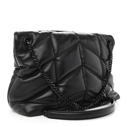 Saint Laurent Lambskin Quilted Medium Loulou Puffer Monogram Chain Satchel Black 3 of 9