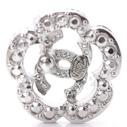 Chanel Crystal Coco Flapper Camellia CC Stud Earrings Silver 4 of 5