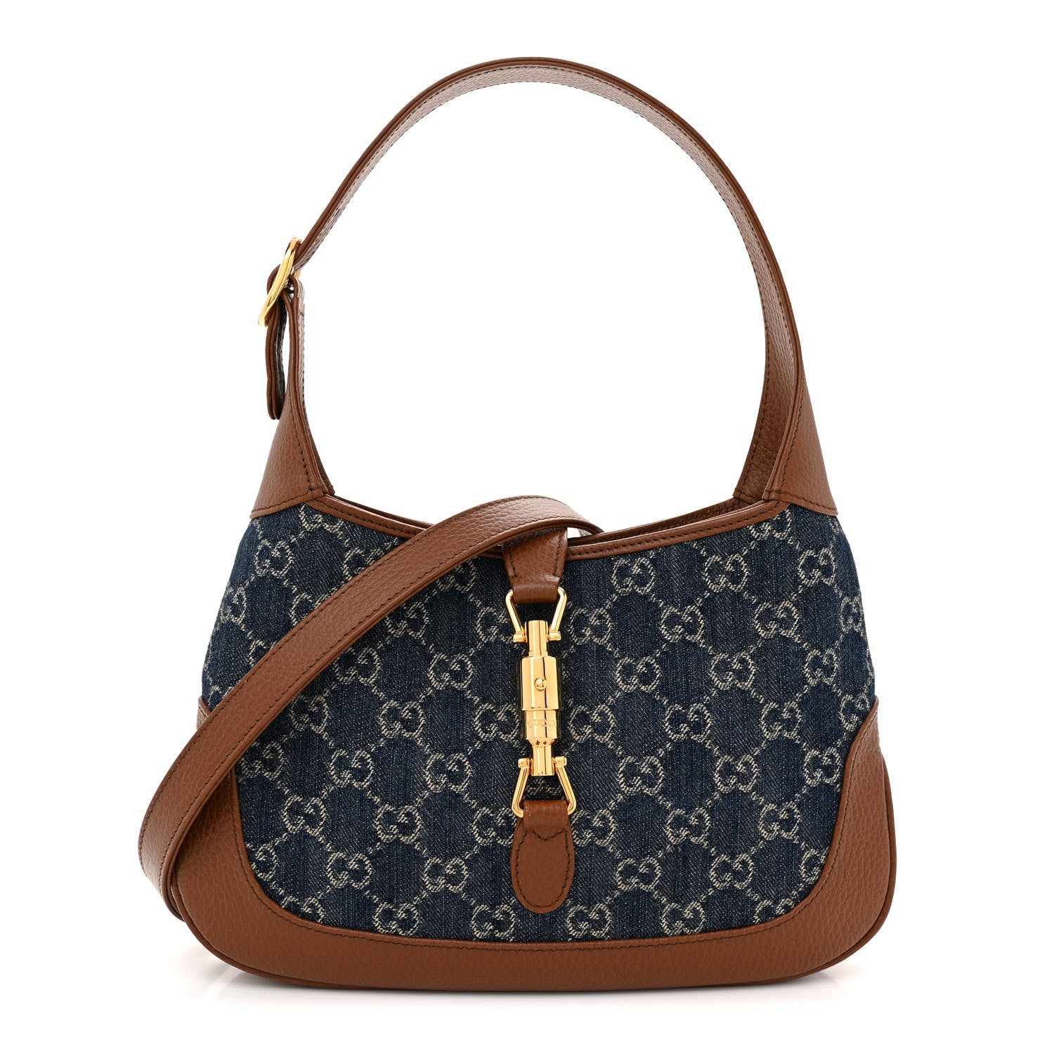 Gucci New Denim GG Monogram Calfskin Small Jackie 1961 Hobo Blue Tea Cuir 1 of 12