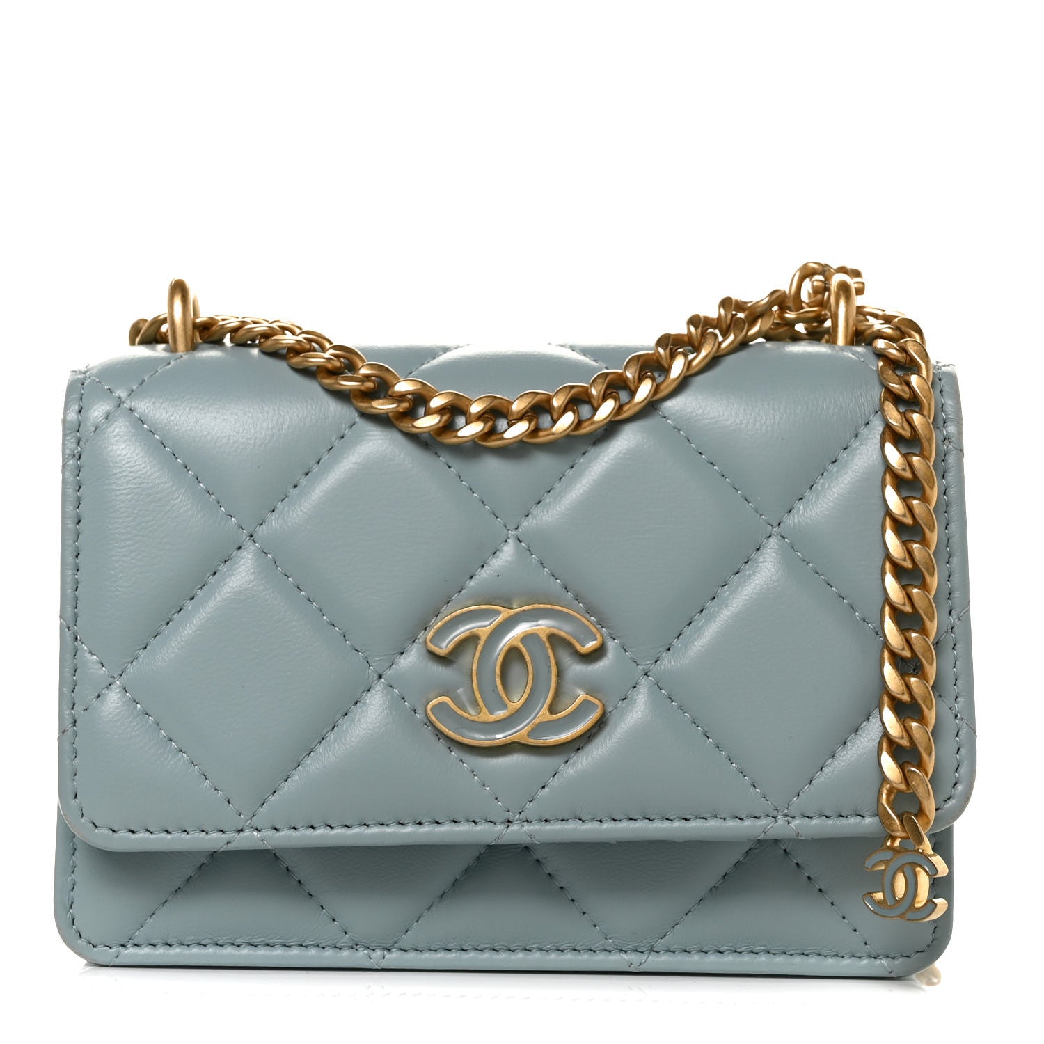 Chanel Lambskin Enamel Quilted Pending CC Clutch With Chain Light Blue 1 of 8
