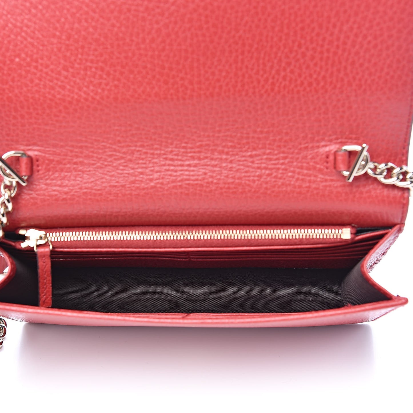 Dollar Calfskin Interlocking G Chain Wallet Red