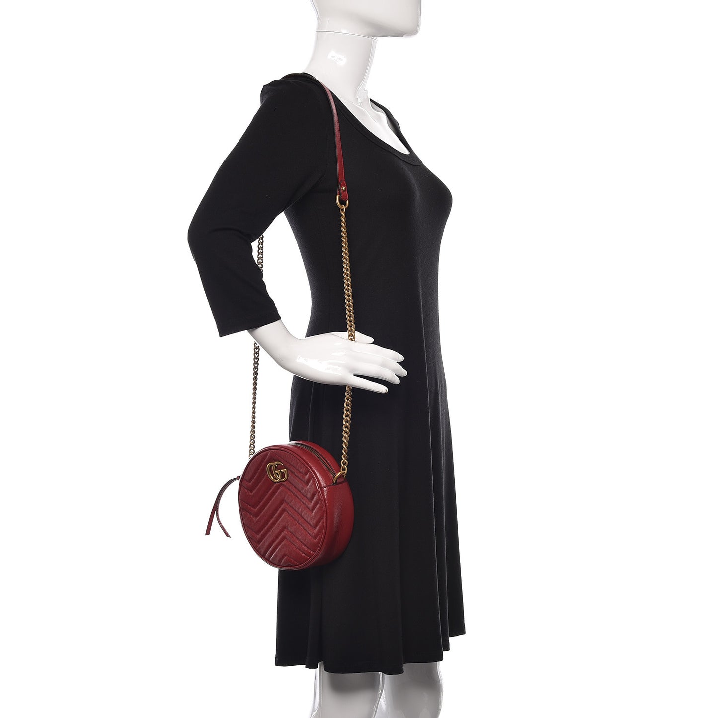 Glazed Calfskin Matelasse Heart Mini GG Marmont Round Shoulder Bag Romantic Cerise