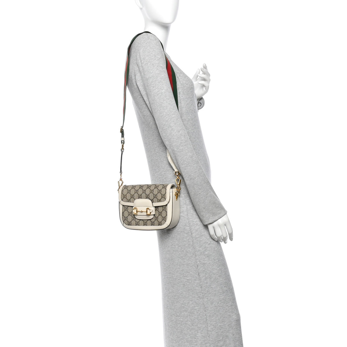 Gucci GG Supreme Monogram Web Mini Horsebit 1955 Shoulder Bag Beige Mystic White 2 of 13