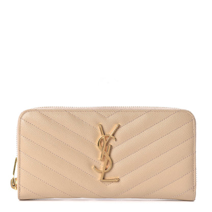 Saint Laurent Grain De Poudre Matelasse Chevron Monogram Zip Around Wallet Nude Powder 1 of 7