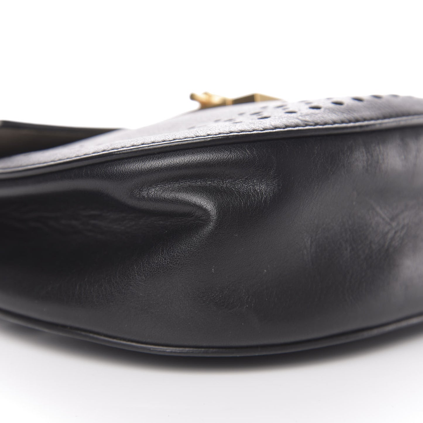 Calfskin Perforated Drew Shoulder Bag Black