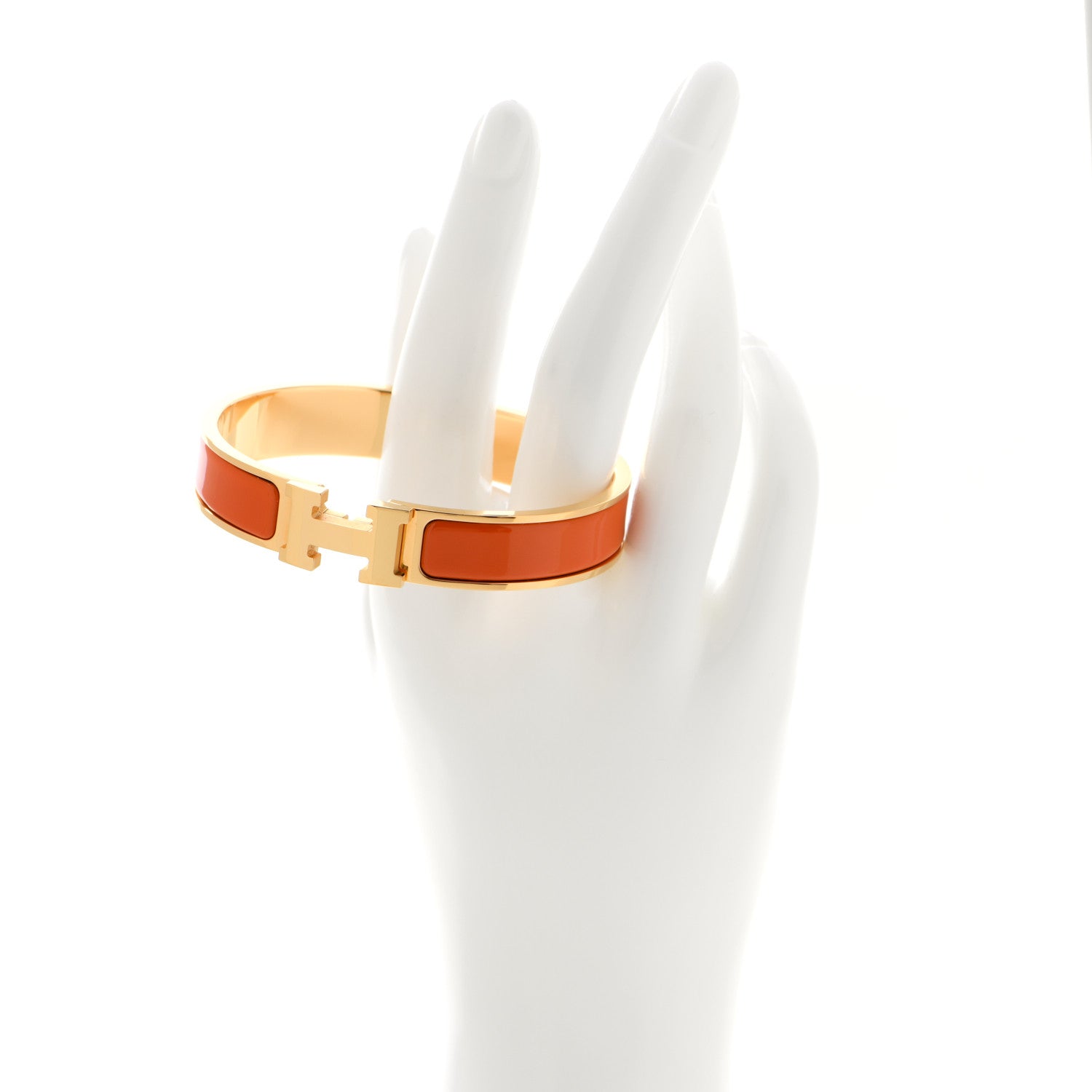 Hermes Enamel Narrow Clic Clac H Bracelet GM Orange 2 of 5
