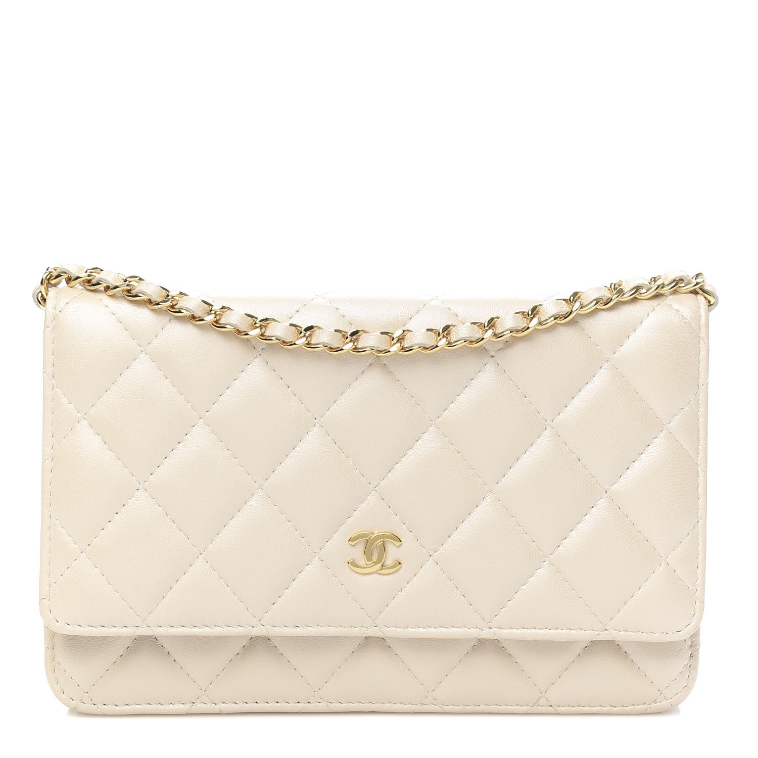 Chanel Pearly Lambskin Quilted Wallet On Chain WOC Light Beige 1 of 11