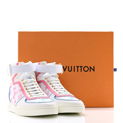 Louis Vuitton Calfskin Nylon Mesh Monogram Womens Boombox High Top Sneakers 39 Bleu Rose 9 of 9