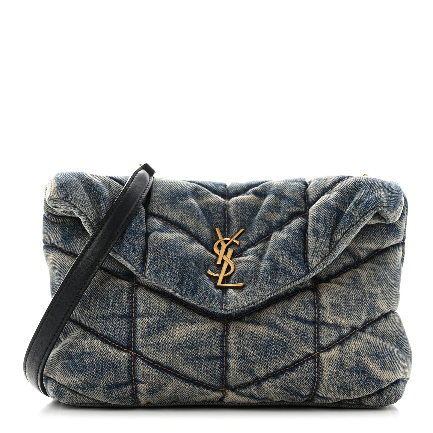 Denim Quilted Toy Loulou Puffer Monogram Chain Satchel Blue Black