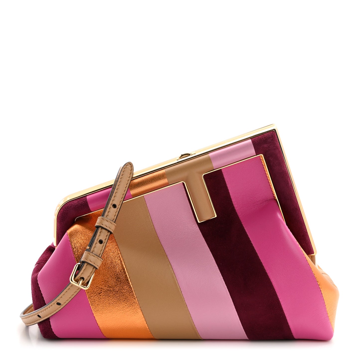 Nappa Suede Striped Inlay Small Fendi First Pink Multicolor