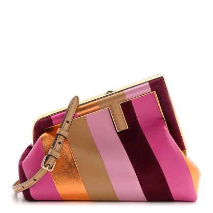 Fendi Nappa Suede Striped Inlay Small Fendi First Pink Multicolor 1 of 11