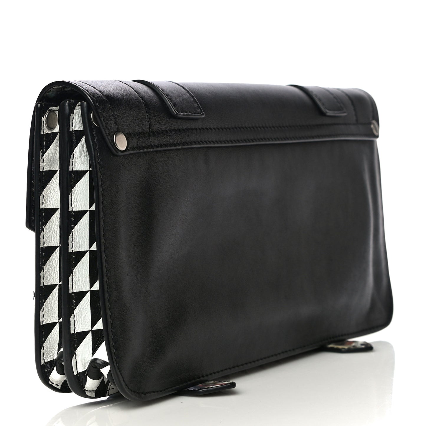 Triangle Print Calfskin PS1 Pochette Clutch Black White