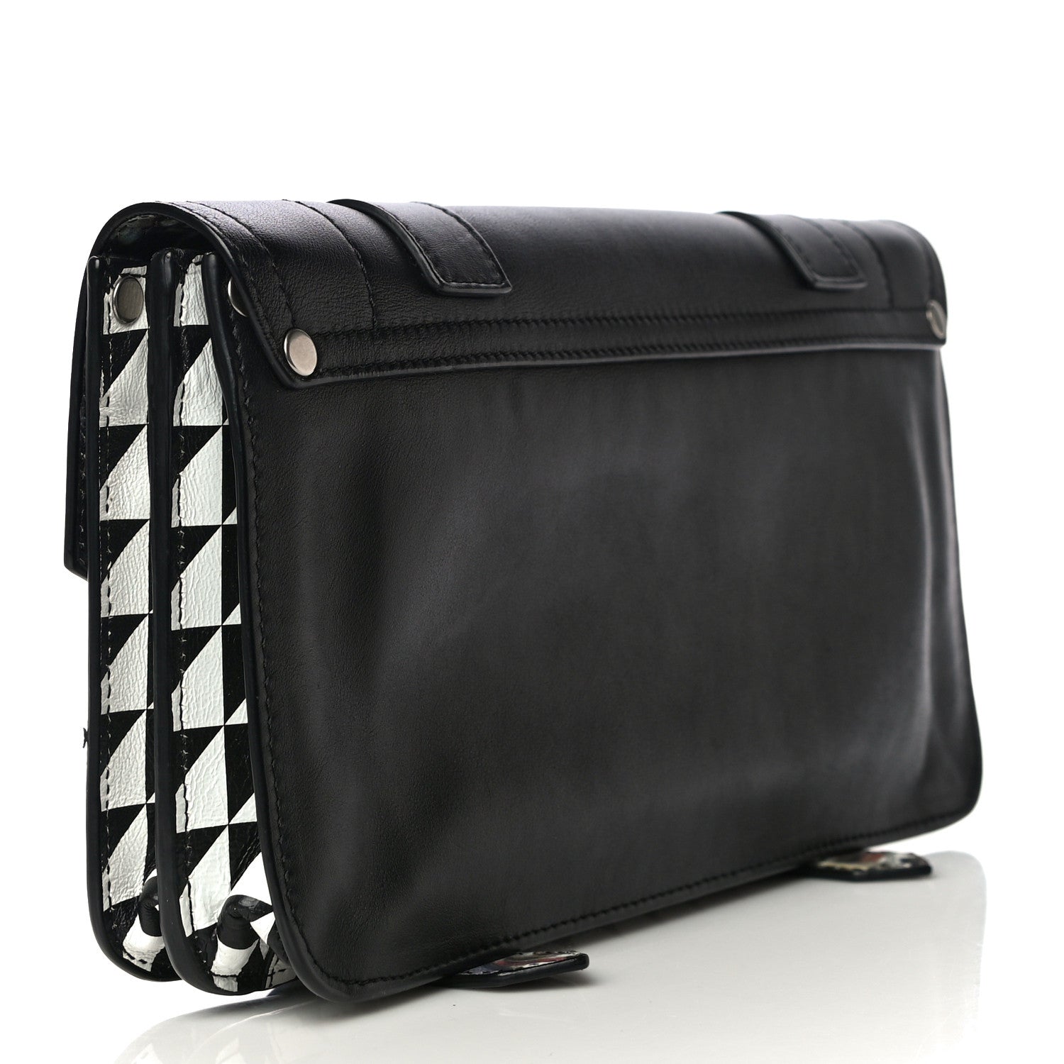 Proenza Schouler Triangle Print Calfskin PS1 Pochette Clutch Black White 3 of 11