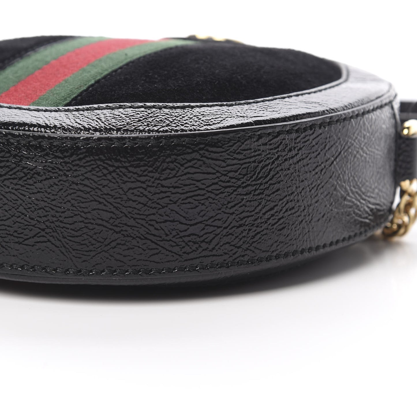 Suede Patent Web Mini Ophidia Round Shoulder Bag Black