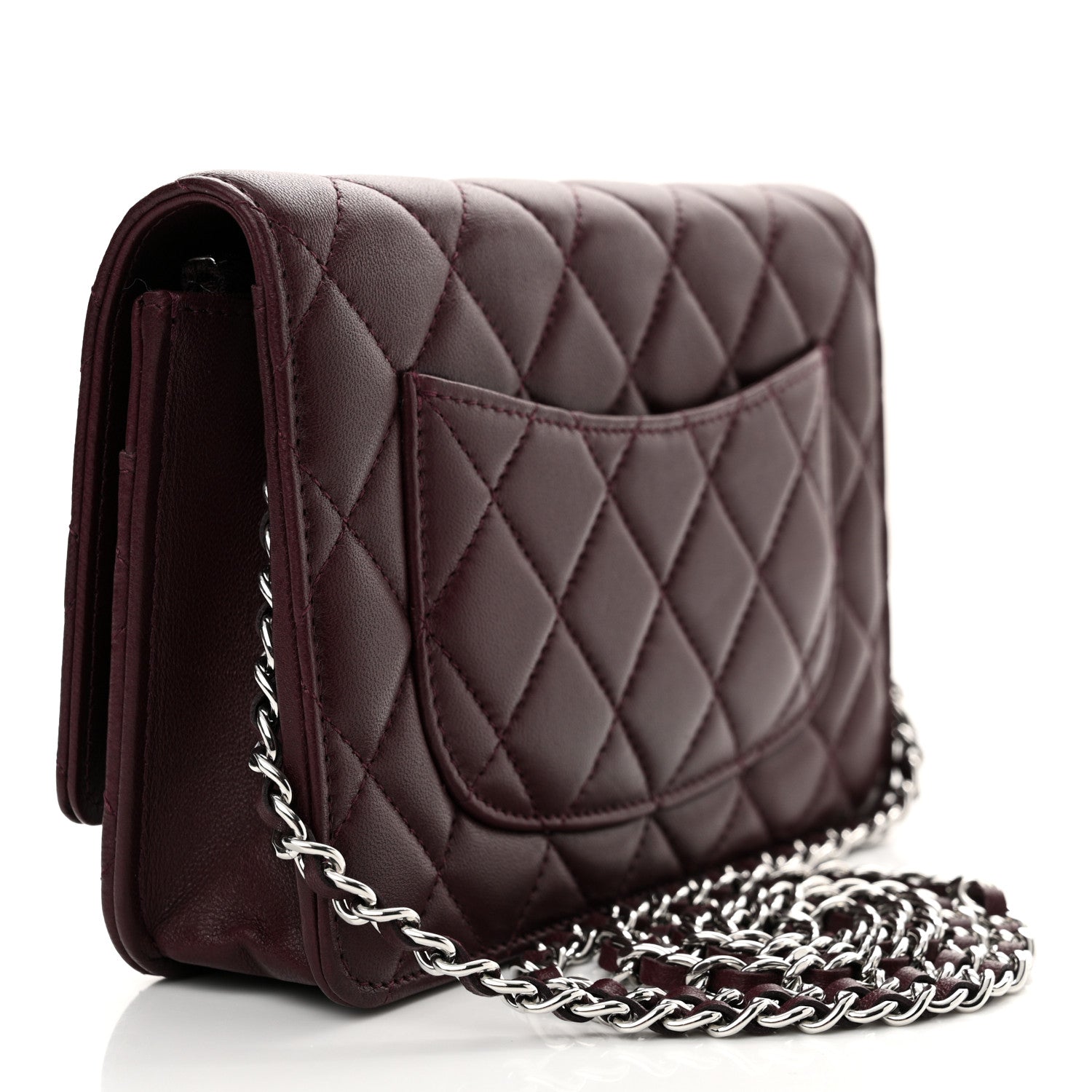 Chanel Lambskin Quilted Enamel CC Wallet On Chain WOC Burgundy 3 of 13