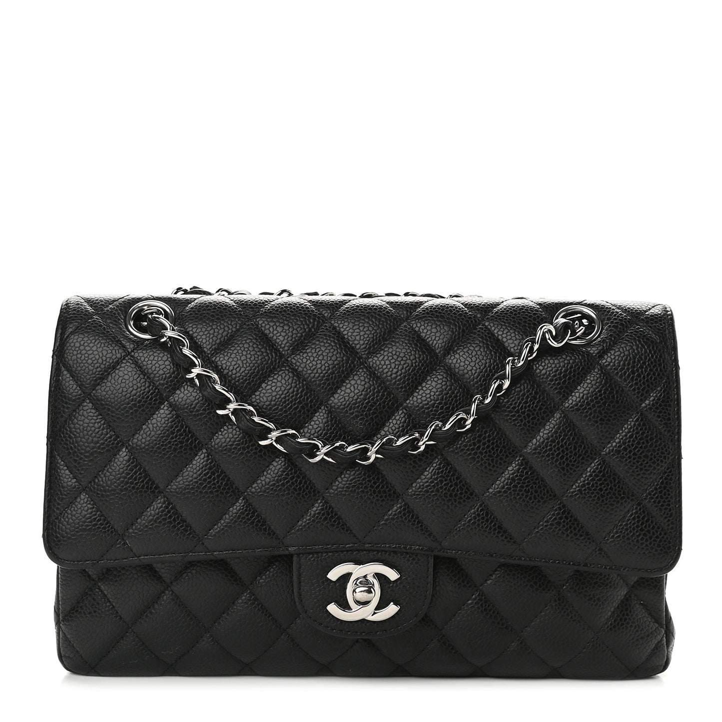Caviar Quilted Medium Double Flap Black