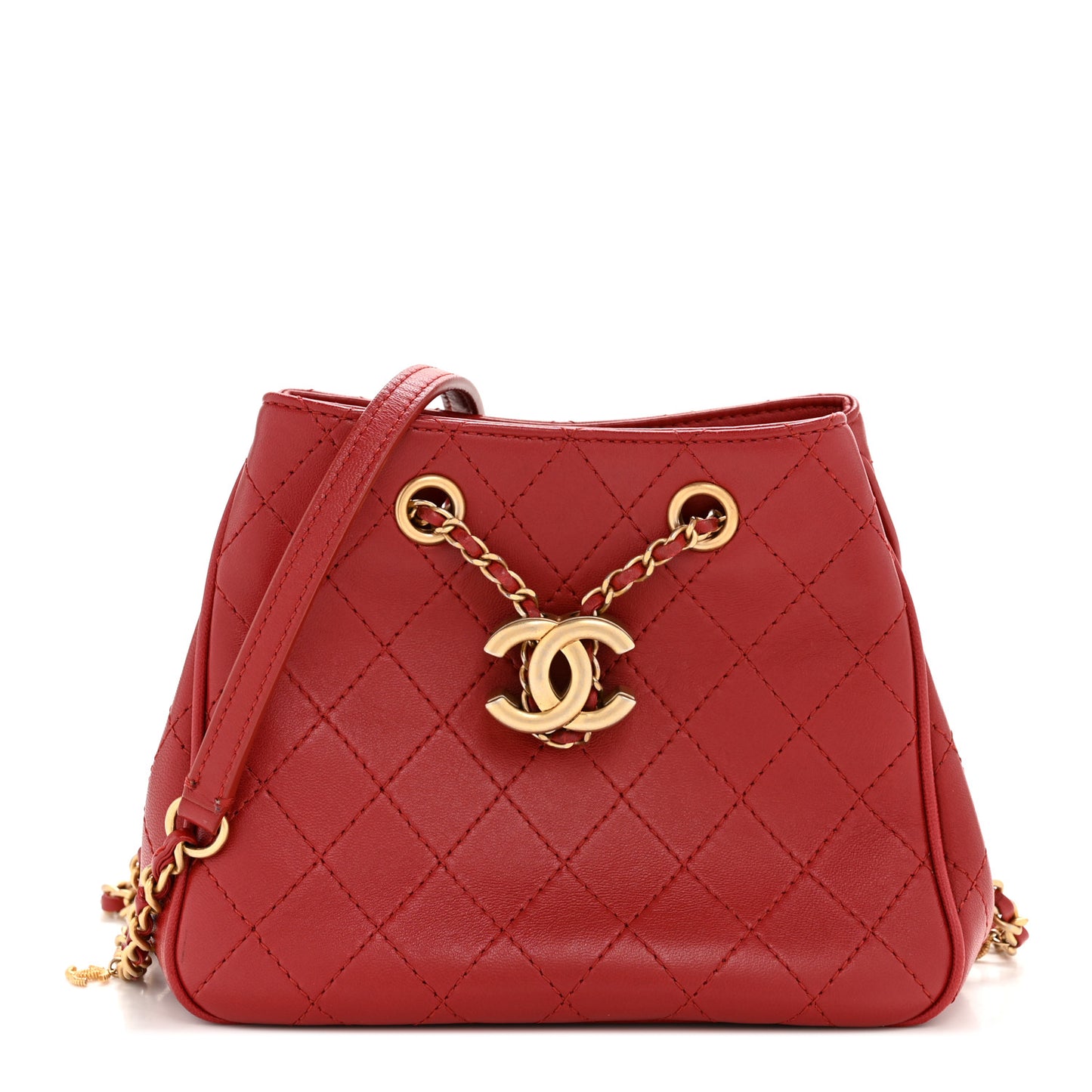 Calfskin Stitched Small Egyptian Amulet Drawstring Bag Red