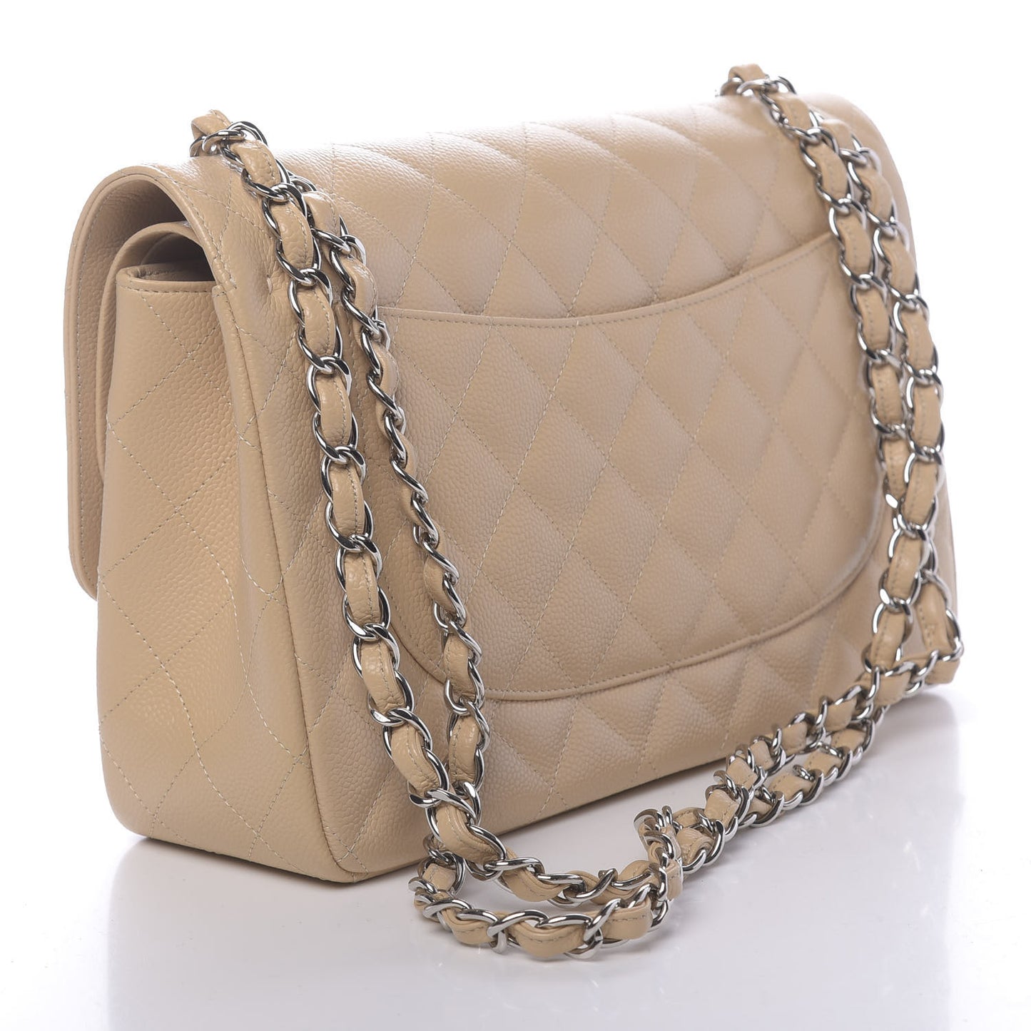 Caviar Quilted Jumbo Double Flap Beige Clair