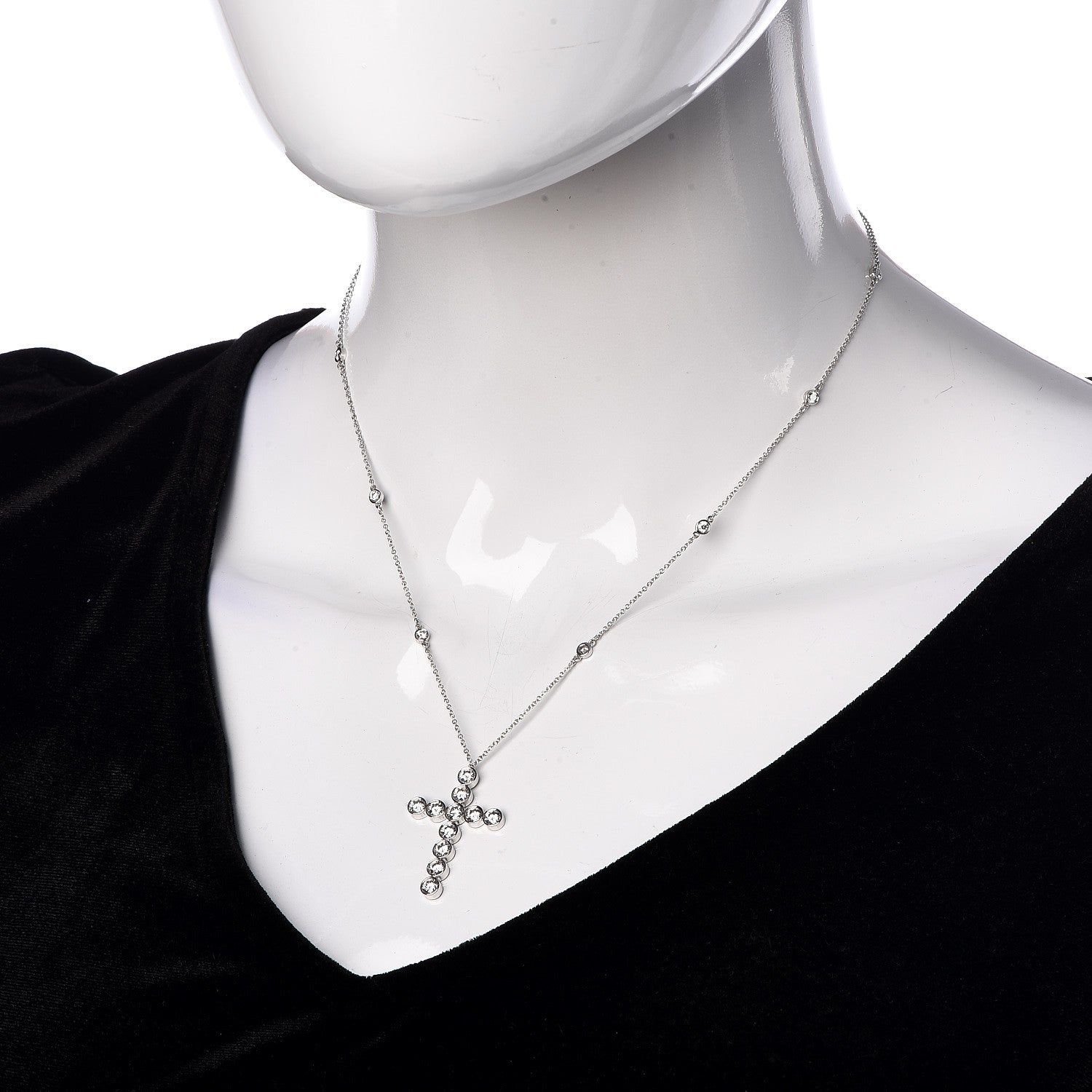 Tiffany Platinum Diamond Jazz Cross Station Pendant Necklace 2 of 7