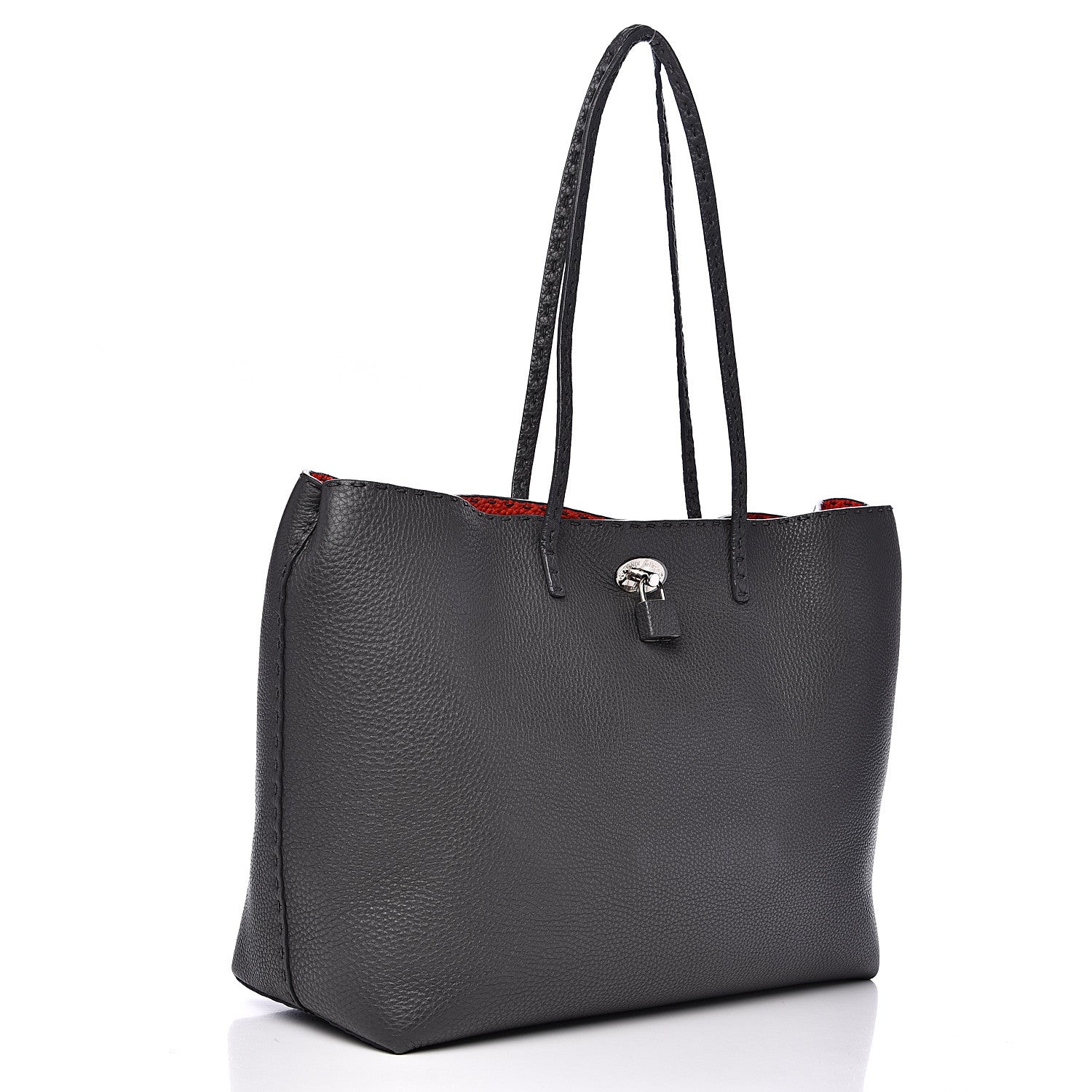 Fendi Cuoio Romano Selleria Bi-Color Large Carla Shopping Tote Asfalto Papavero 2 of 10