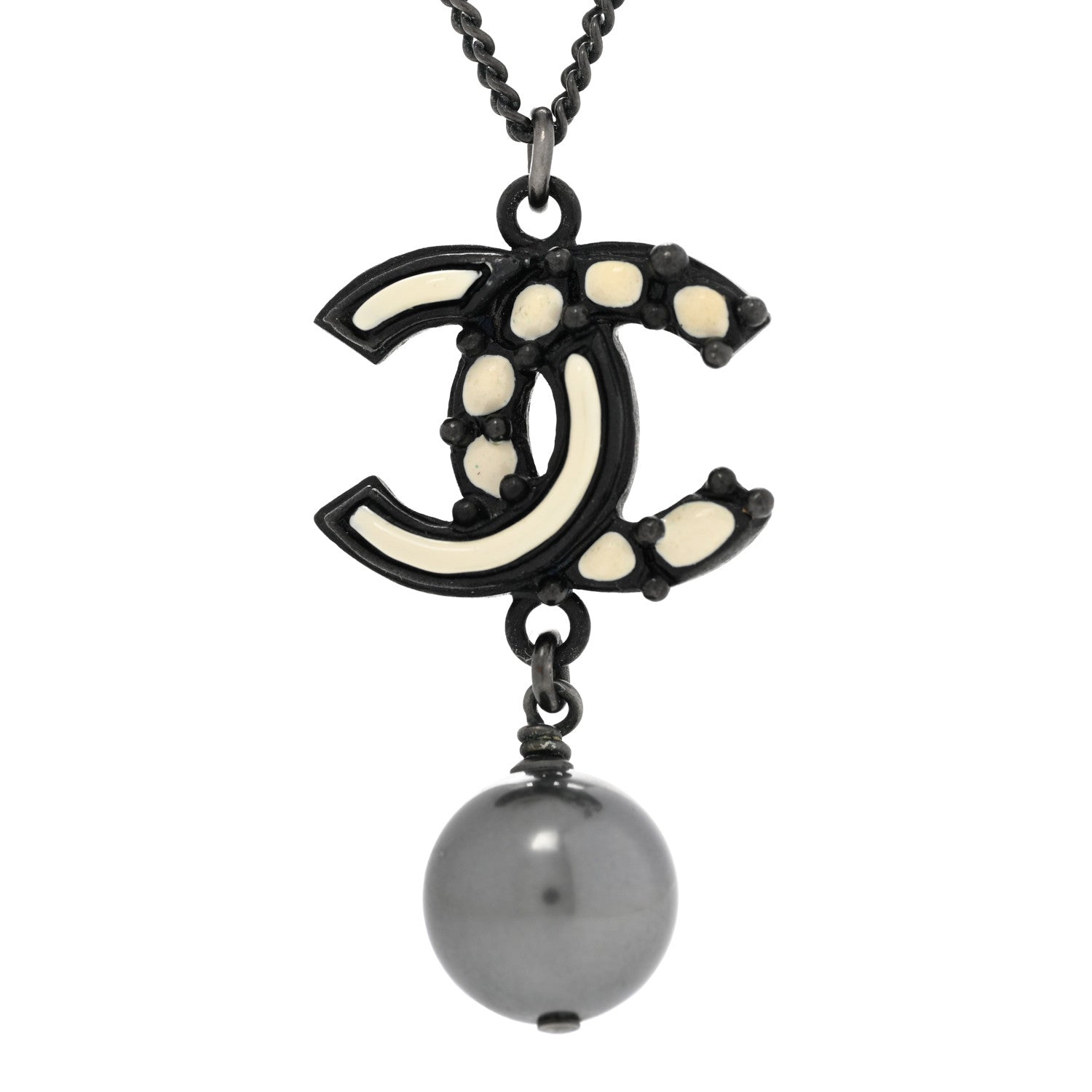 Chanel Pearl CC Pendant Necklace Ruthenium Grey 4 of 9