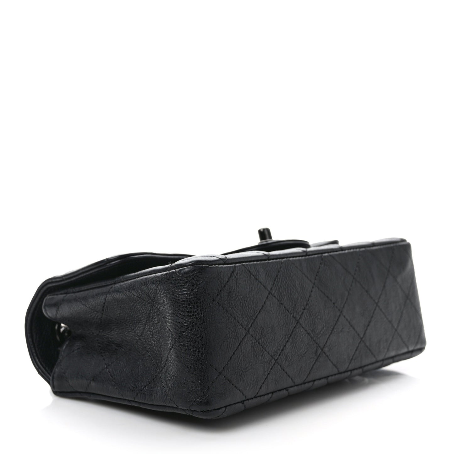 Crumpled Calfskin Quilted Mini Rectangular Flap So Black