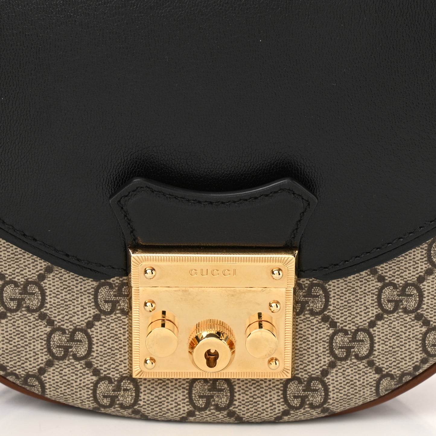 GG Supreme Monogram Calfskin Small Padlock Messenger Shoulder Bag Beige Black Cuir