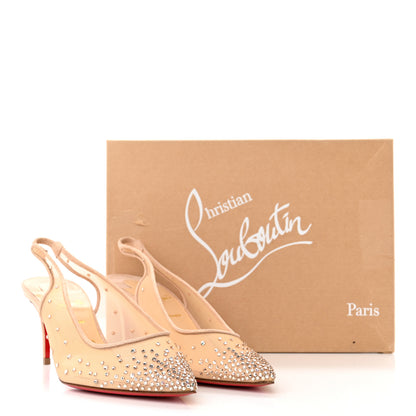 Christian Louboutin Suede Silk Crystal Strass Follies 70 Slingback Pumps 37 Light Silk 12 of 12