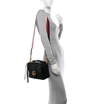 Gucci Calfskin Matelasse Sylvie Web Small GG Marmont Top Handle Shoulder Bag Black 2 of 10