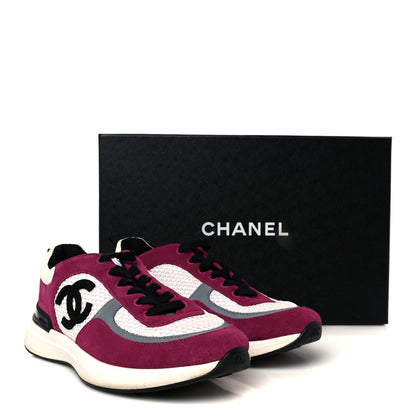 Chanel Mesh Suede Calfskin Womens CC Sneakers 38 White Dark Pink Grey 9 of 9