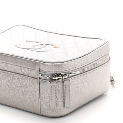 Chanel Metallic Caviar Quilted Large CC Filigree Vanity Case Silver 10 of 13
