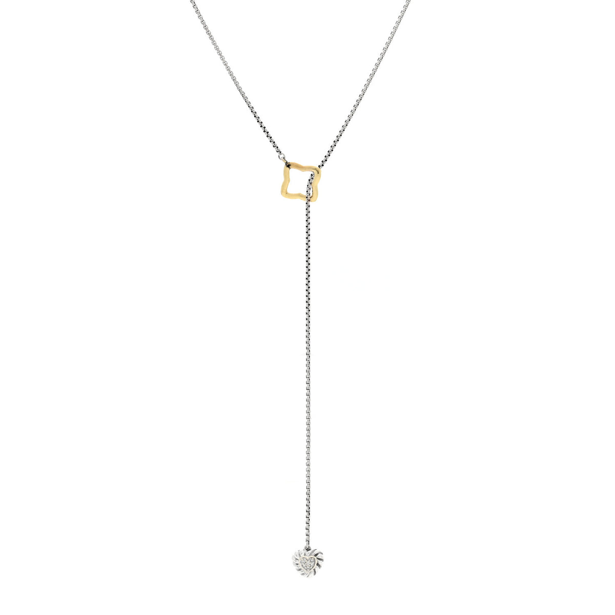 Sterling Silver 18K Yellow Gold Diamond Cable Heart Lariat Necklace