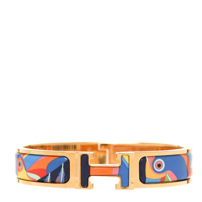 Hermes Enamel Narrow Print Toucans De Paradis Clic Clac H Bracelet PM Indigo Multicolor 1 of 9