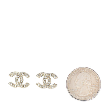 Chanel Pearl Crystal CC Earrings Light Gold 2 of 5