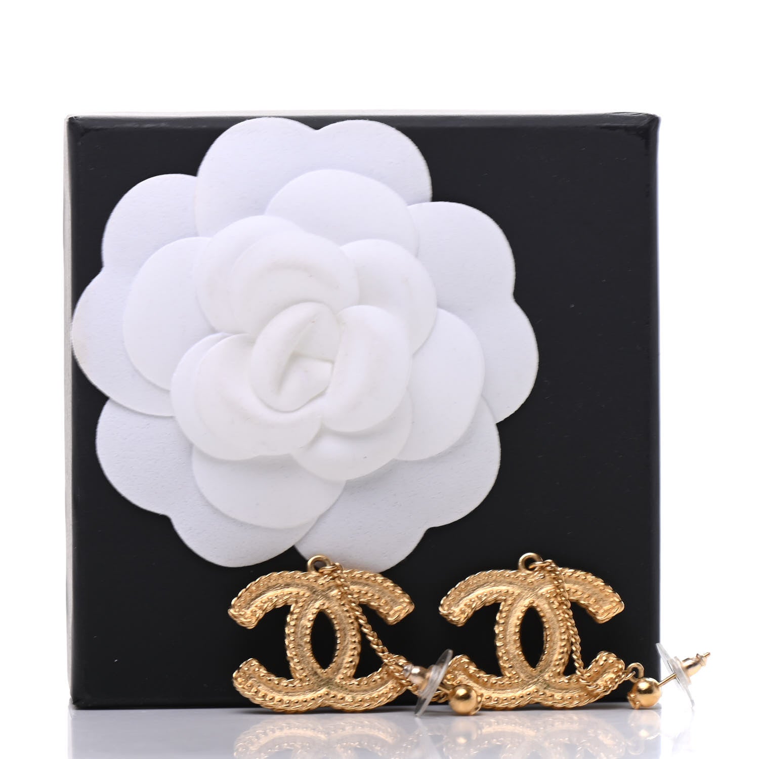 Chanel CC Drop Earrings Matte Gold 5 of 5