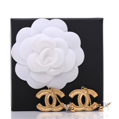 Chanel CC Drop Earrings Matte Gold 5 of 5