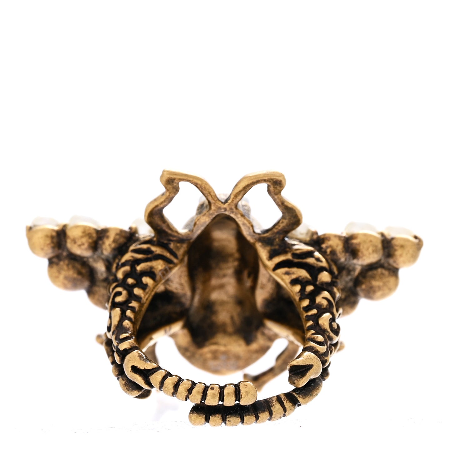 Metal Crystal Pearl Bee Ring M Aged Gold